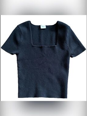 Abercrombie & Fitch S Black Ribbed Knit Square Neck Tank Top Minimalist Capsule